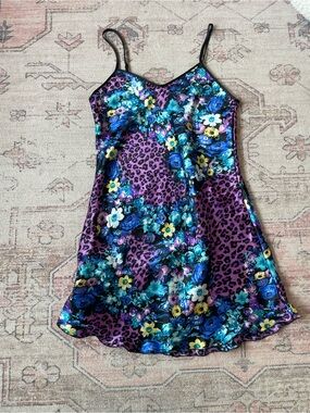 Y2k Do Not Disturb Whimsygoth Emo Floral Leopard Print Slip Dress Womens M